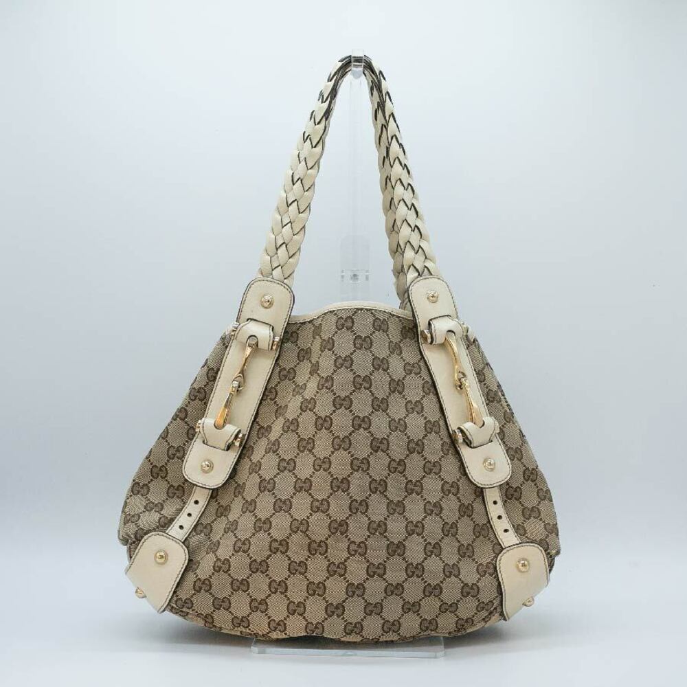 Gucci Horsebit GG Canvas Leather Shoulder Bag Beige Gold